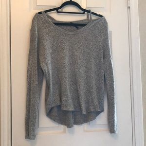 gray sweater with sleeve cut outs